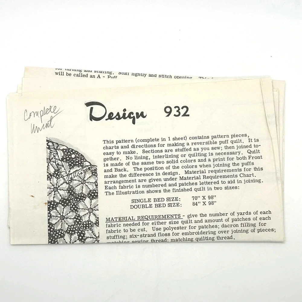 Vintage Reversible Puff Quilt Pattern #932 HTF RARE - Picture 1 of 9